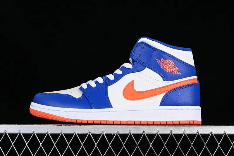 All categories Air Jordan Jordan series basketball shoes Air Jordan 1 Mid G version pure original Air Jordan 1 Mid AJ1 Joe 1 Knicks white blue orange mid-top cultural casual sneakers FD1029-400